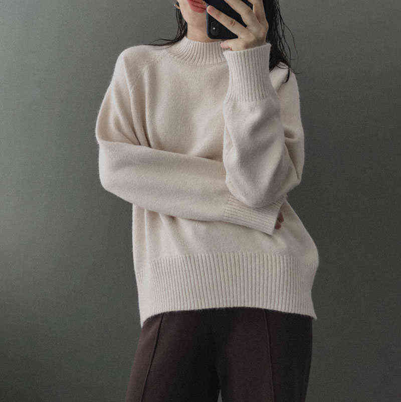 YYGegew cashmere autumn winter thick Sweater Pullover women long sleeve oversize high-Neck basic chic knit sweater top 211109