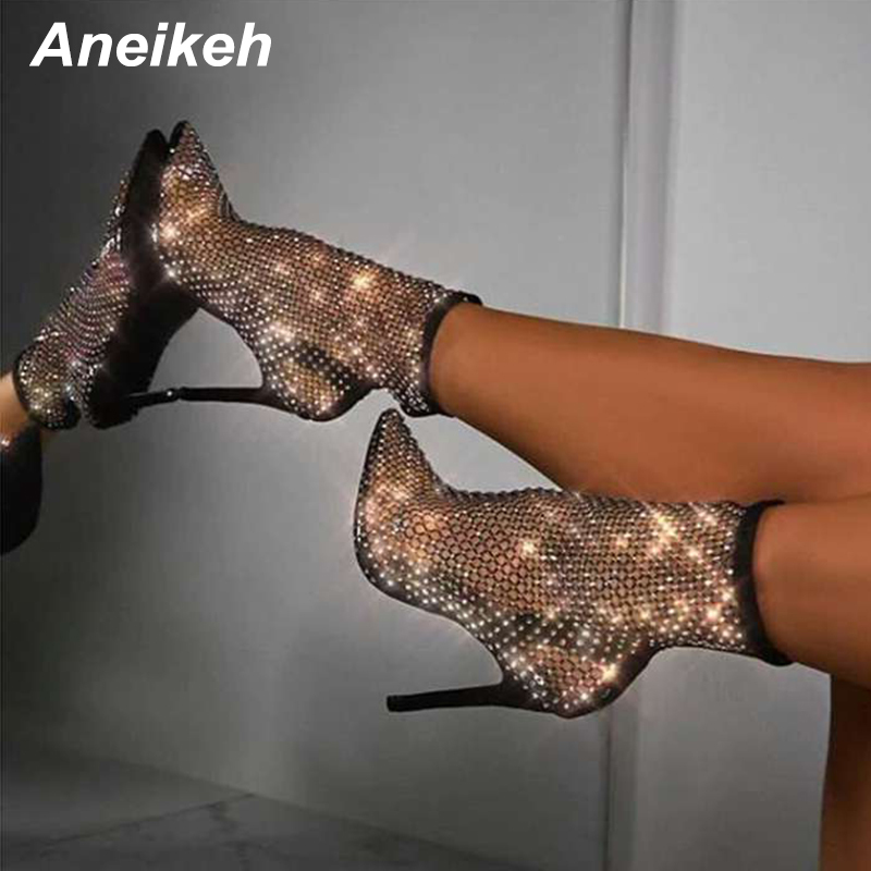 Aneikeh Summer Bling Rhinestone Mesh Pointed toe Sandals Ankle Boots Stiletto High Heels Female Crystal Mesh Shoes Sandals K78, Black
Aneikeh Summer Bling Rhinestone Mesh Pointed toe Sandals Ankle Boots Stiletto High Heels Female Crystal Mesh Shoes Sandals K78, Black