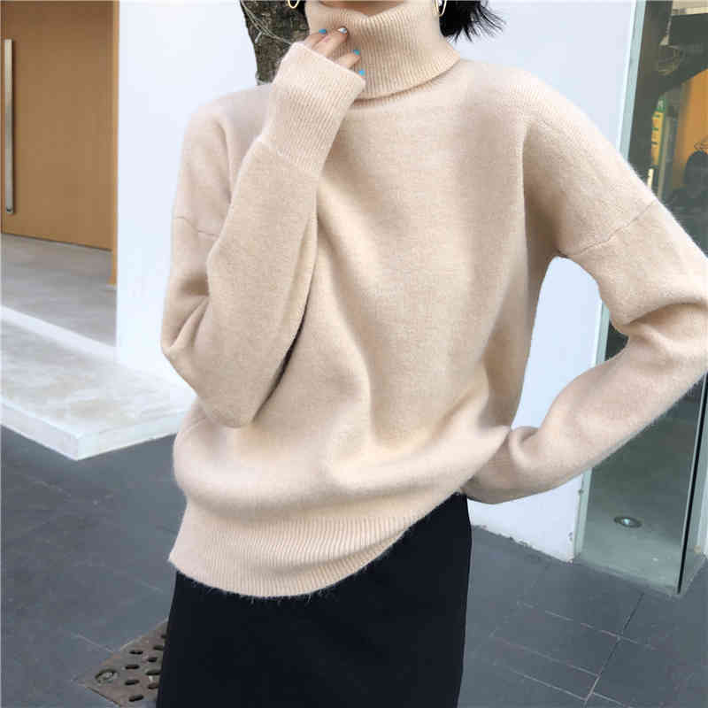 Autumn Winter OL Outwear Tops Turtleneck Bottoming Sweater Women Elegant Solid Long Sleeve Knitted Sweaters 210421