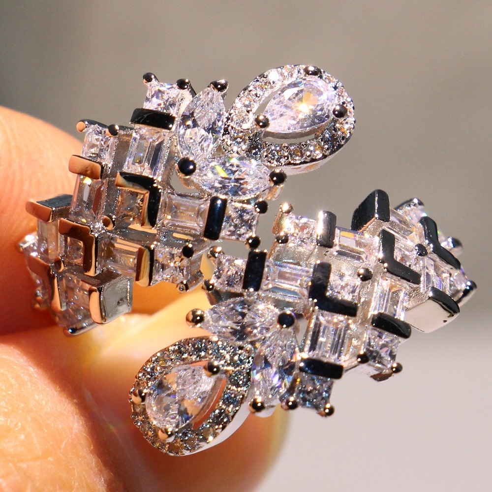 Real Sterg Sier Water Drop White Topaz Adjustable Ring for Women