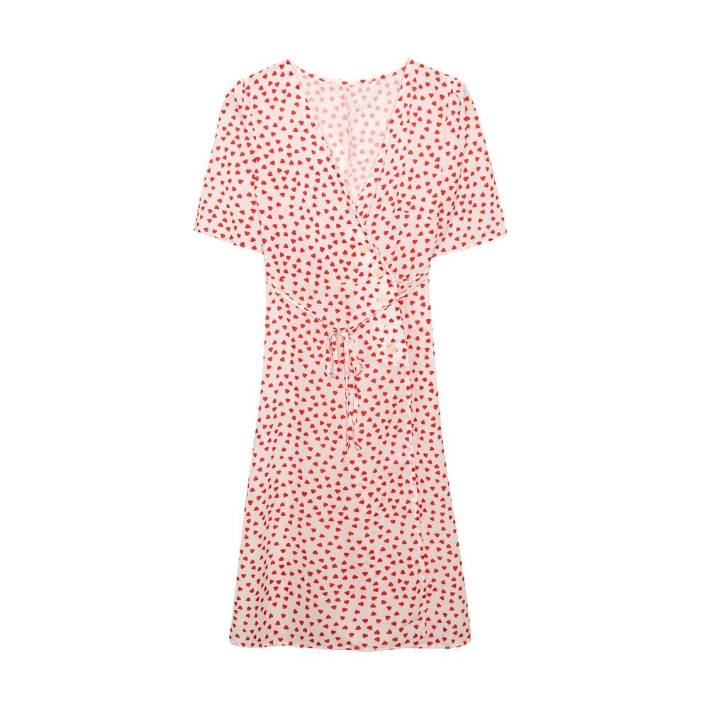 Vintage France style Star Floral Print Side Button Dress Woman Tie Bow Lace up Waist Short Sleeve Midi Tea Dresses Vestido 210429