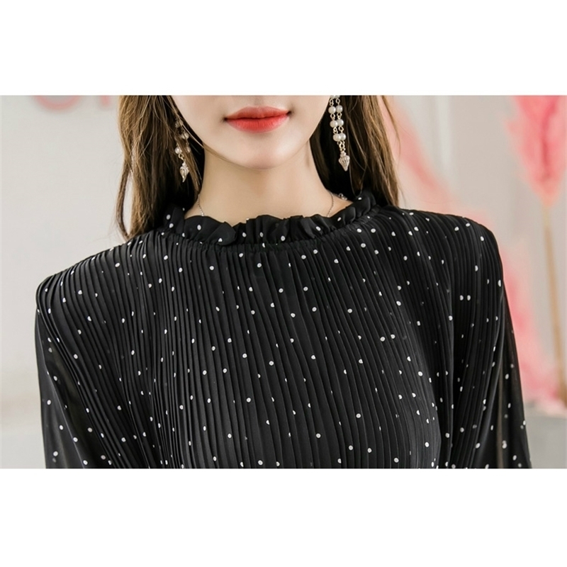 Dresses Autumn Woman Fashion Elegant Dot Black Chiffon Dress Women Casual Flare Long Sleeve Women Dress Ladies Dresses C179 210602