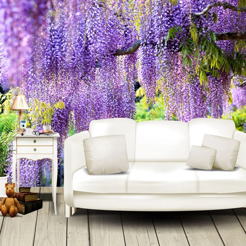 Custom Poster 3D Romantic Purple Flower Vine Wall Living Room Bedroom Photo Background Mural Wallpaper Decor