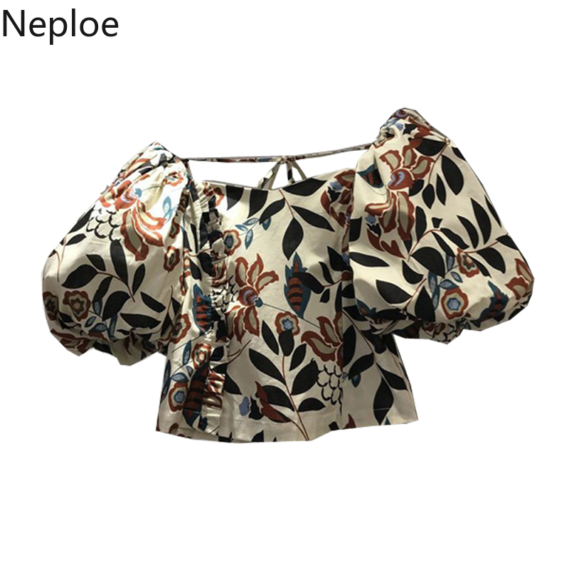 Neploe Blouses Women Blusas De Mujer Vintage Square Collar Shirts Floral Puff Sleeve Temperament Blouse Tops Femme 94902 210422