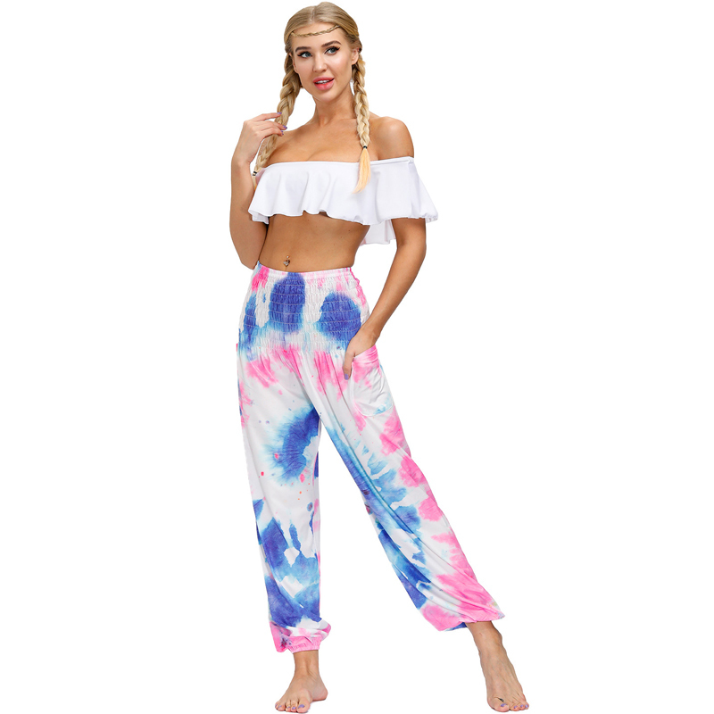 Loose Pants Seamless Leggings pants Ladies Bohemian Tie Dye Digital Printed Sports slim Pants High Waist Bloomers for woman 210515