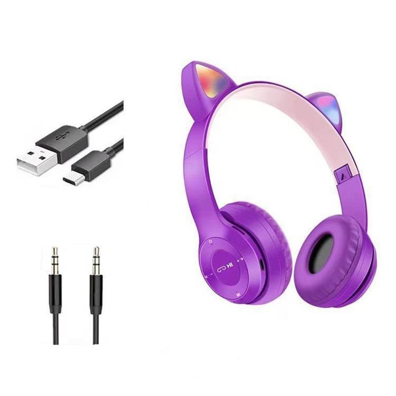 Cartoon Cat Bluetooth Headset Earphones CatEar Portable Wireless Stereo Headphones Candy Color TF Card MP3 Player Foldable Sport 6
