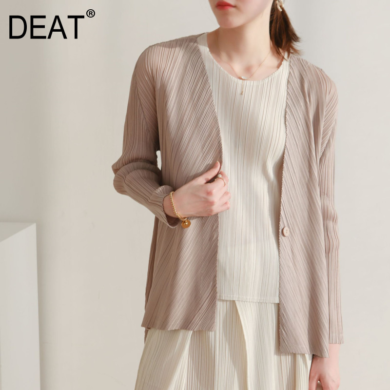 DEAT Pleated Woman Jackets One Button Long Sleeve V Collar Loose Solid Thin Office Lady Style Coat Summer Fashion 15HT239 210429, Pink
DEAT Pleated Woman Jackets One Button Long Sleeve V Collar Loose Solid Thin Office Lady Style Coat Summer Fashion 15HT239 210429, Pink