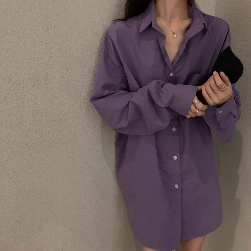 Autumn Brief Oversize Shirts All Match Thin Chic Lazy Style Elegance Office Lady Sunscreen Stylish Blouses 210421