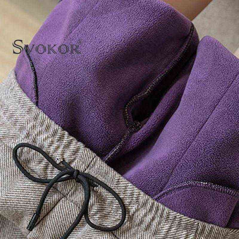 SVOKOR Winter Warm Harlan Pant Plus Velvet Thickening Korean Casual Trouse Woolen Houndstooth 211124Z