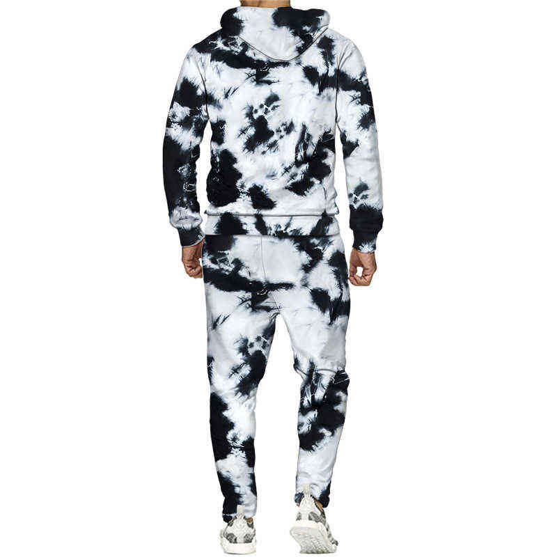 New Fashion Tie Dye Style Pullover Sweatshirt Hoodie and Pants Set Harajuku Men Women Tracksuit Casual Men's Clothing Suit G1215