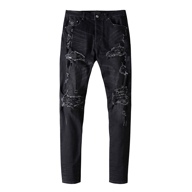 Mens jeans with solid color holes washed pants are slim in Europe and America., Black
Mens jeans with solid color holes washed pants are slim in Europe and America., Black