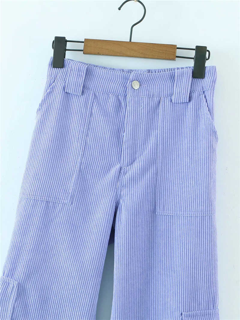 Streetwear Women Solid Corduroy Long Pants Fashion Ladies High Waist Cargo Safari Style Female Chic Pocket Pant 210527