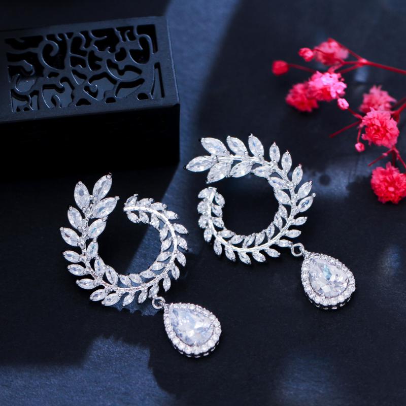 Dangle & Chandelier CWWZircon Elegant Olive Branch Water Drop Cubic Zirconia Earrings Fashion Bridal Wedding Party Costume Jewelry For Women, Silver
Dangle & Chandelier CWWZircon Elegant Olive Branch Water Drop Cubic Zirconia Earrings Fashion Bridal Wedding Party Costume Jewelry For Women, Silver
