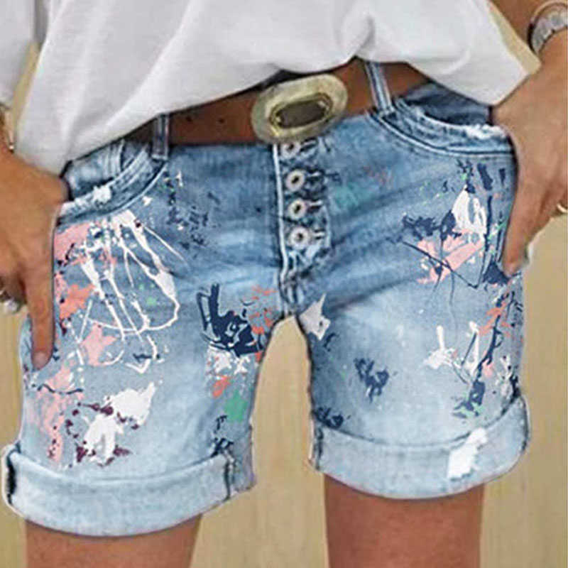 Fashion Women Summer Shorts Jeans Woman Printed Jean Short Denim Shorts Casual Streetwear Size S-3Xl 210625