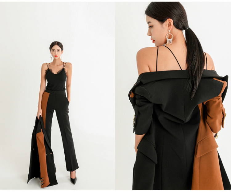Office Lady Work Pants Suits Women Slim Hit color Long Sleeve double-breasted Blazer coat+OL Elegant Two Piece Set 210519