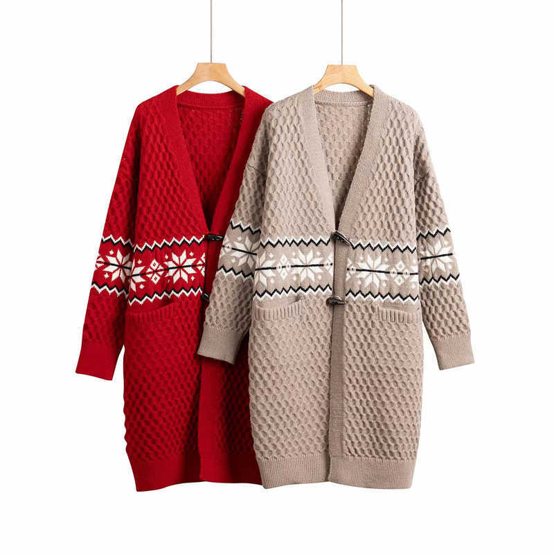 H.SA Women Winter Sweater and Cardigans Long Sleeve Open Stitch Snowflake Christmas Knit Jacket Sweater Long Coat Ponchoes 210716