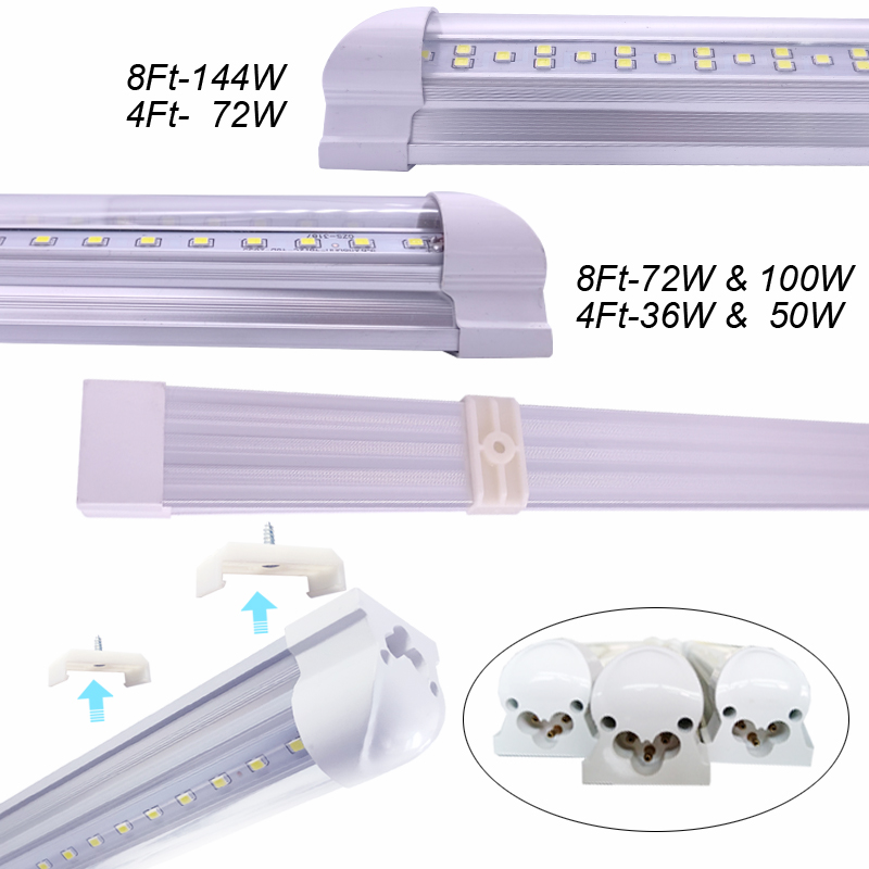 8Ft Led Tube Shop Lights 8 feet Cooler Door Freezer LEDS Tubes Lighting Fixture 4 Row 144W