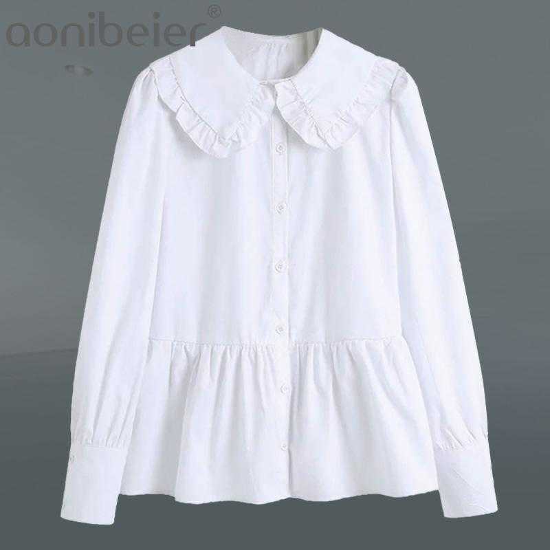 Women Sweet Fashion With Peter Pan Collar Ruffled Blouses Vintage Long Sleeve Button-Up Female Shirts Chic Tops 210604, White
Women Sweet Fashion With Peter Pan Collar Ruffled Blouses Vintage Long Sleeve Button-Up Female Shirts Chic Tops 210604, White