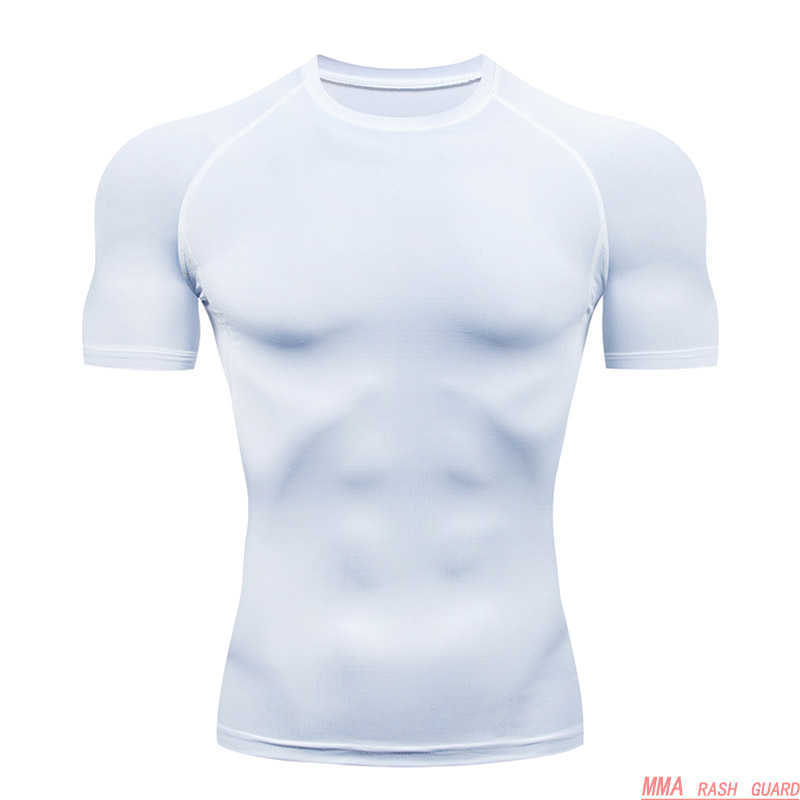 Men's Tops T-Shirts Fitness Shirt Short Sleeve Solid Color T-Shirt Tights Breathable bodybuilding clothes muscle shirt 210629