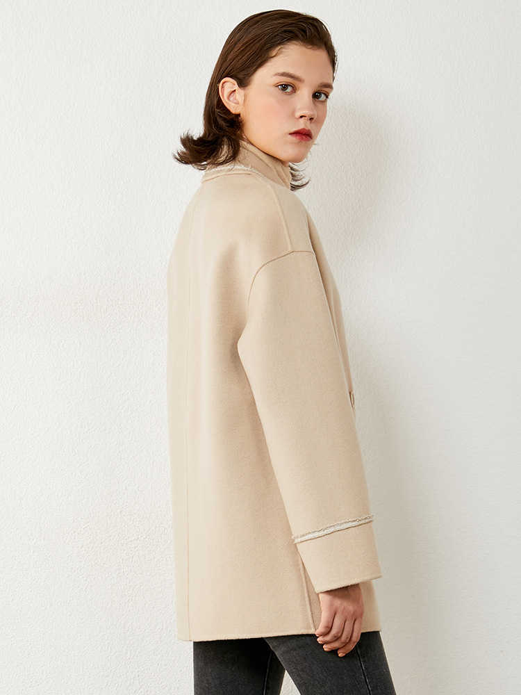 Minimalism Winter Fashion Woolen Suit Coat 100%wool Temperament Spliced Tassel Lapel Double breasted Female 1345 210527