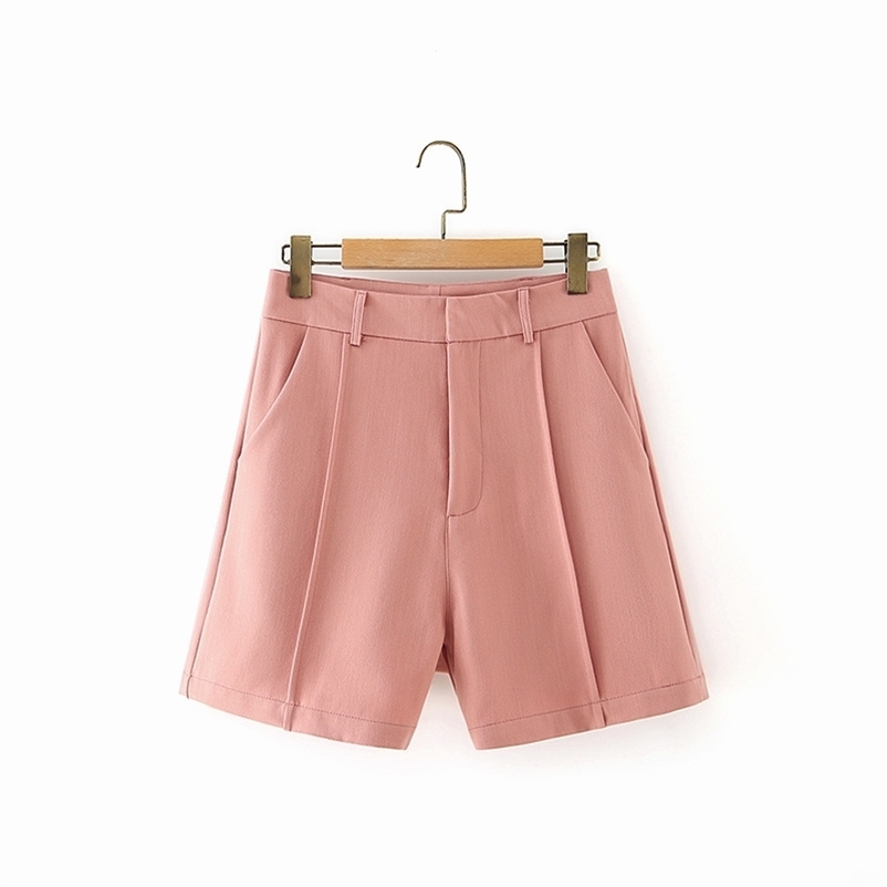 vintage women solid pink shorts summer fashion ladies causal polyester and cotton female casual girls 210527