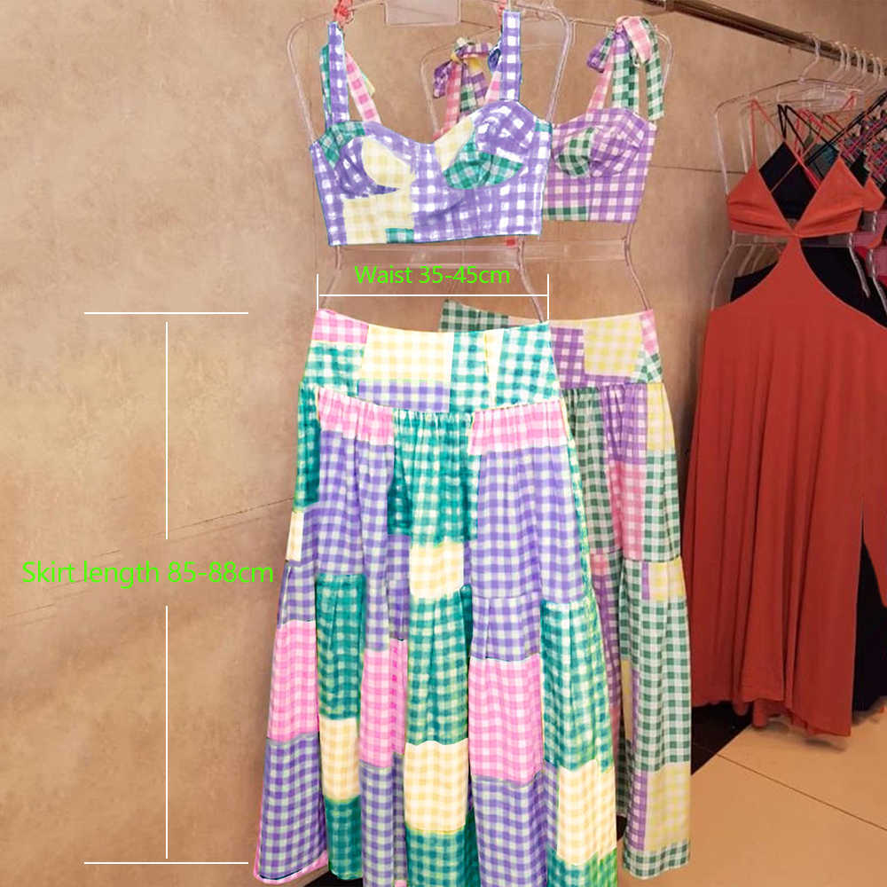 Sexy Colorful Plaid Bikini Set High Waist Swimwear Shoulder Strappy Bathing Suit Beachwear Biquini female 210611