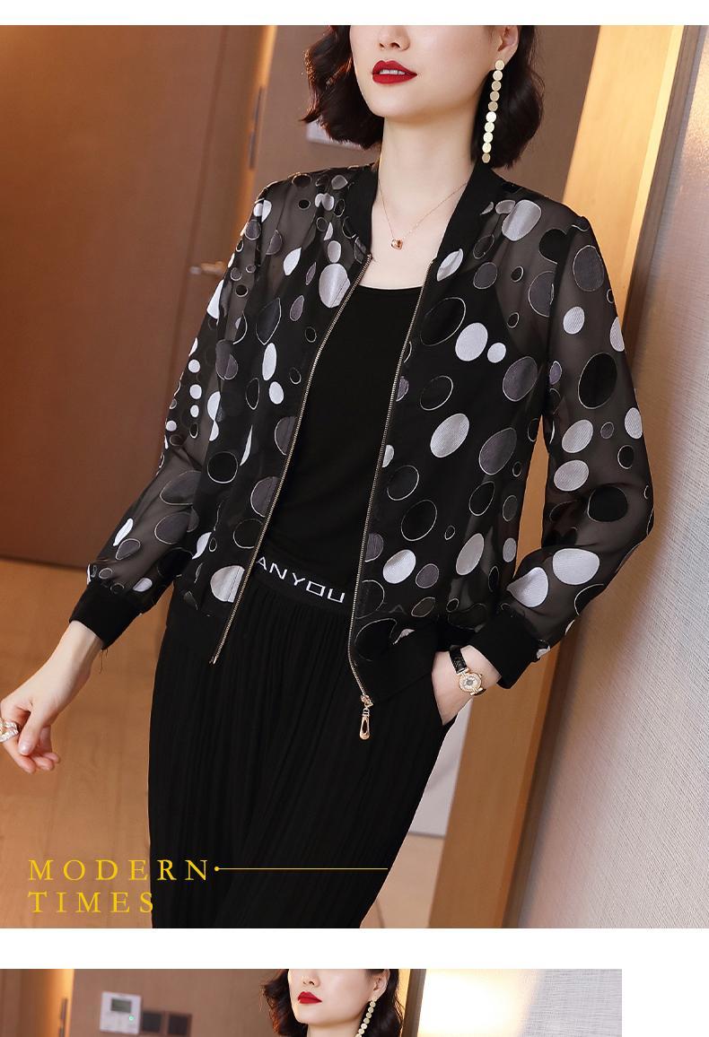 Summer Fashion design womens sunscreen thin chiffon print dotted floral pattern long sleeve baseball jacket coat short casacos MLXLXXL3XL4XL5XL