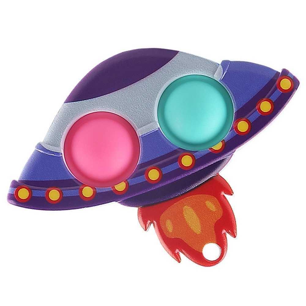 Spacecraft Spaceship Rocket Spaceman Shape Poo-its Fidget Popping Play Toys Kids Space Theme Push Pops UFO Bubbles Popper Key Ring Keychain Party Gift
