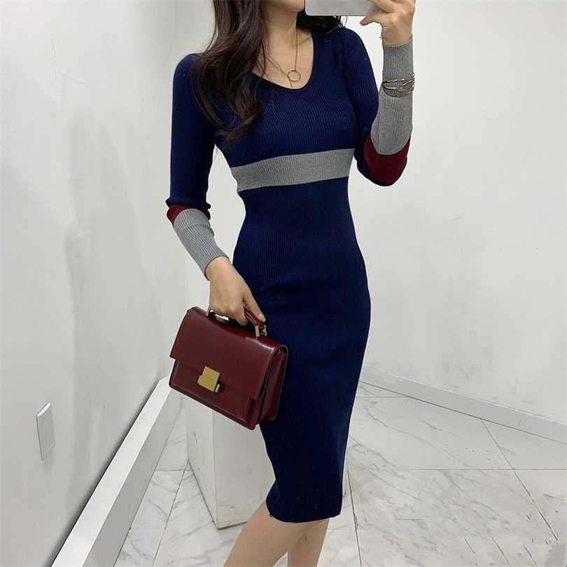 Autumn and winter sweater dres slim bag hip knit bottoming knitting Cotton Office Lady Sheath 211110, Blue 
Autumn and winter sweater dres slim bag hip knit bottoming knitting Cotton Office Lady Sheath 211110, Blue
