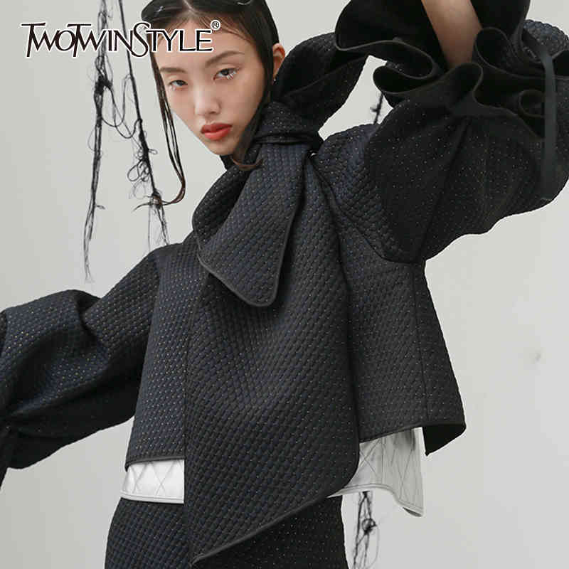 TWOTWINSTYLE Asymmetrical Patchwork Sequin Jacket For Women Flare Sleeve Casual Jackets Female Fashion Clothing Fall 210517