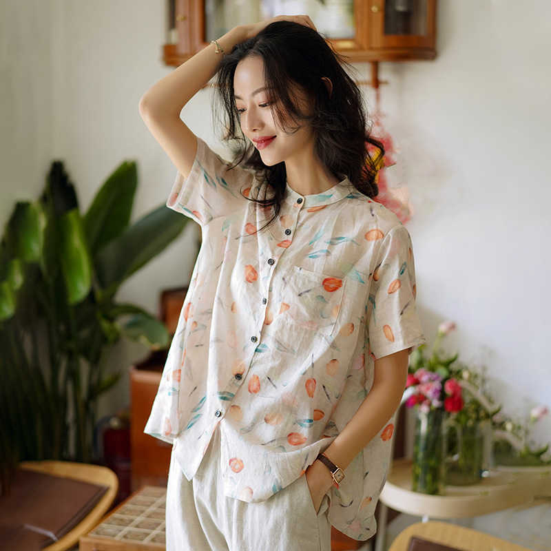 100% Ramie Floral Print Short Sleeve Blouses for Women Chic All-match Shirts Female Elegant Vintage Office Lady Woman Tops 210525, Apricot pink
100% Ramie Floral Print Short Sleeve Blouses for Women Chic All-match Shirts Female Elegant Vintage Office Lady Woman Tops 210525, Apricot pink