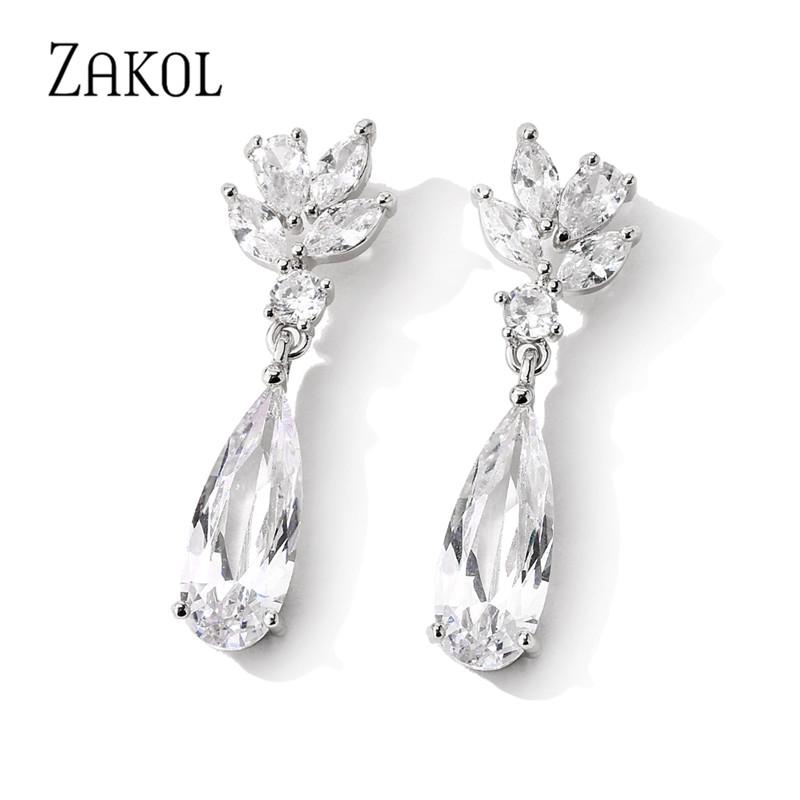 Dangle & Chandelier ZAKOL White Color Water Drop Cubic Zirconia Earrings For Women Fashion Bridal Crystal Flower Shape Wedding Jewelry EP297, Silver
Dangle & Chandelier ZAKOL White Color Water Drop Cubic Zirconia Earrings For Women Fashion Bridal Crystal Flower Shape Wedding Jewelry EP297, Silver