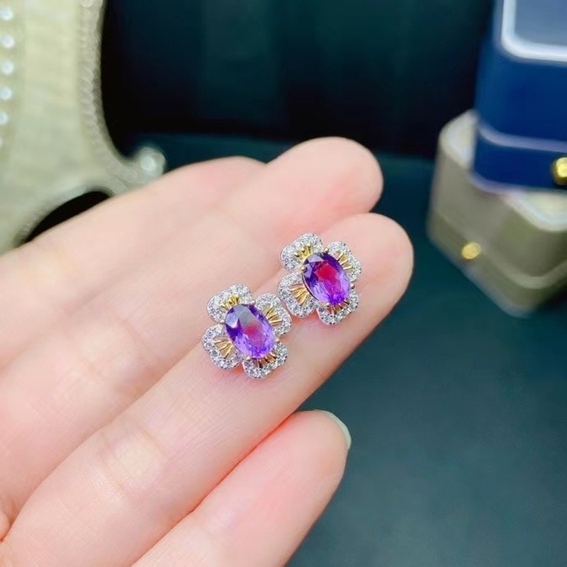925 Sterling Silver Stud High Quality Woman Fashion Jewelry Natural Amethyst Earrings
925 Sterling Silver Stud High Quality Woman Fashion Jewelry Natural Amethyst Earrings