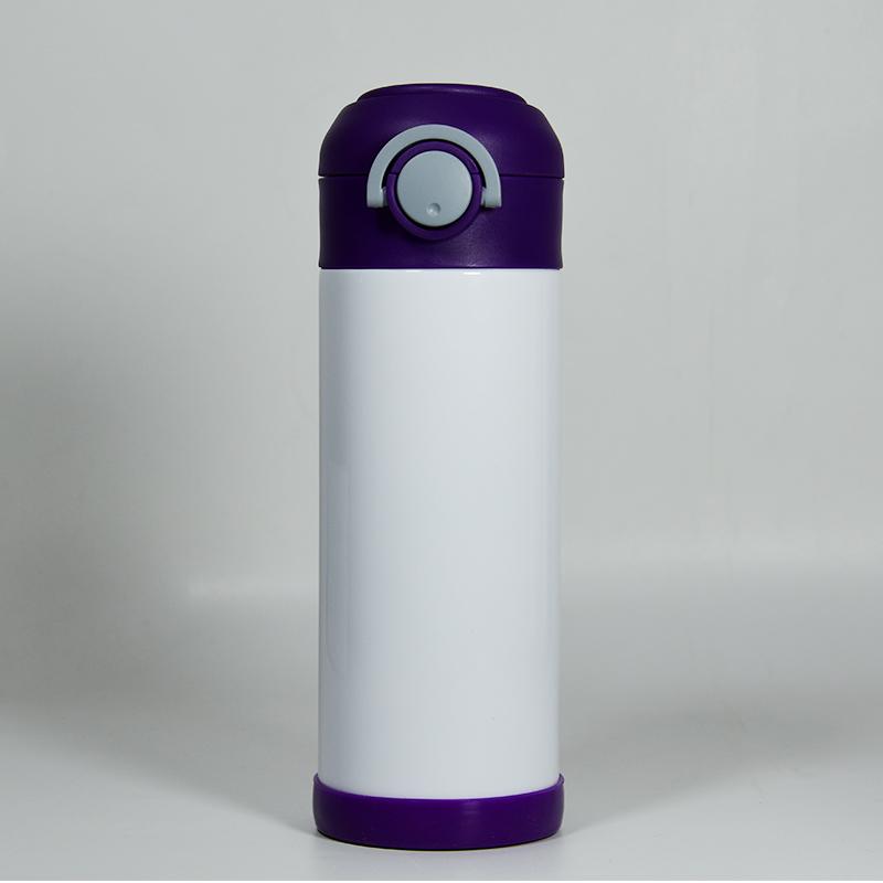 12oz Kids tumbler straight white blank sublimation Sippy Cups with flip top & silicone bottom One-click bounce cup for Children Student drinking water