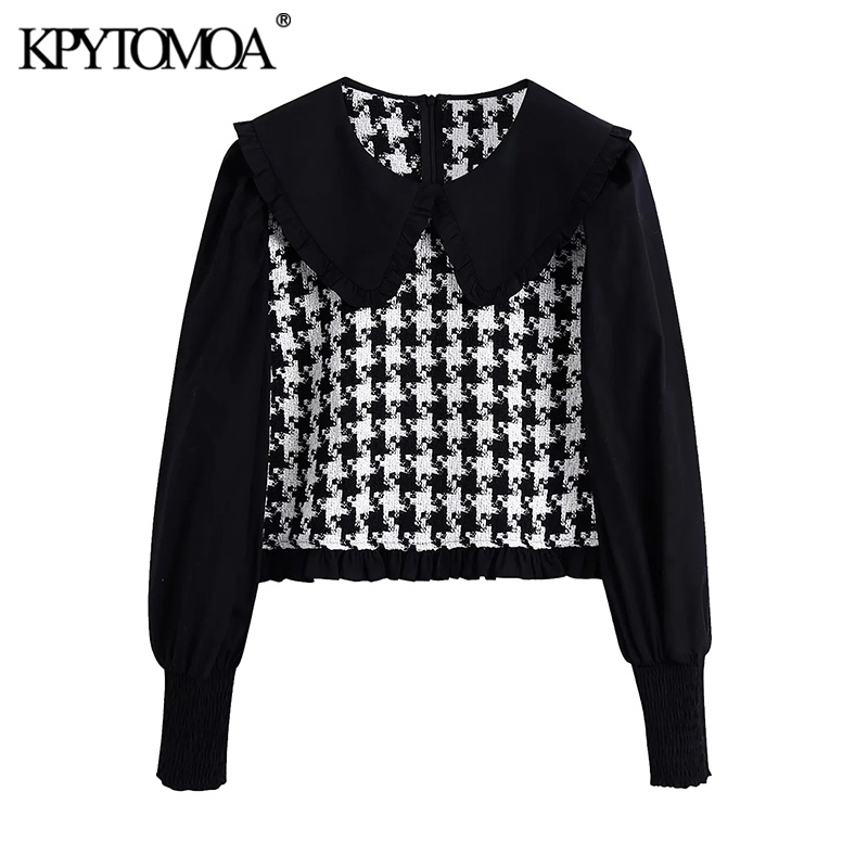 KPYTOMOA Women 2021 Fashion Patchwork Ruffled Blouses Vintage Peter Pan Collar Long Sleeve Back Zipper Female Shirts Chic Tops, As picture
KPYTOMOA Women 2021 Fashion Patchwork Ruffled Blouses Vintage Peter Pan Collar Long Sleeve Back Zipper Female Shirts Chic Tops, As picture