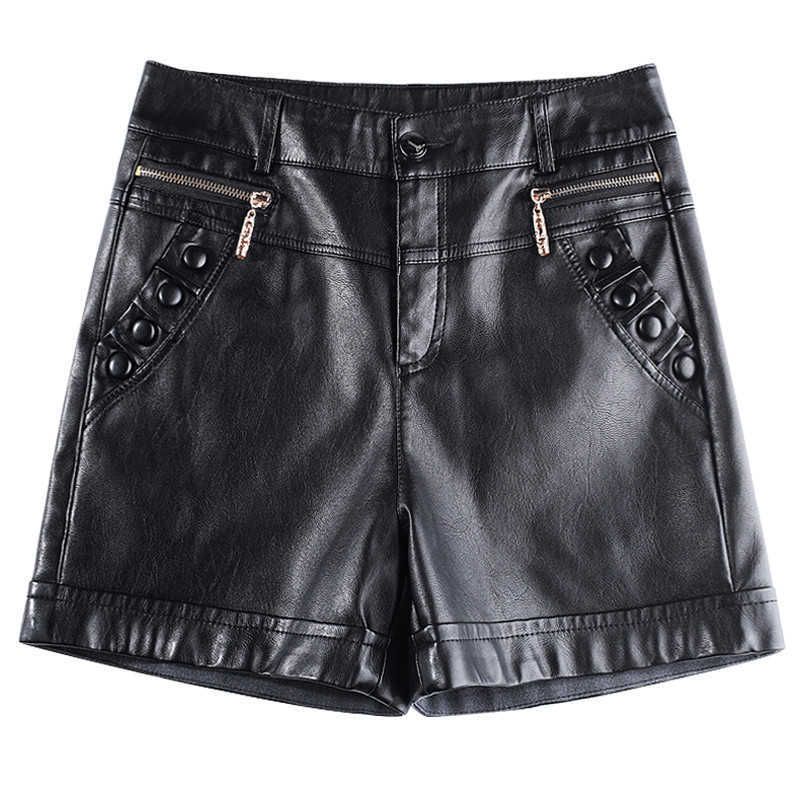 Plus Size 6XL Leather Shorts Women Autumn Winter PU Leather Sexy Shorts Straight Slim High Waist Short Femme Women Shorts C5663 210611