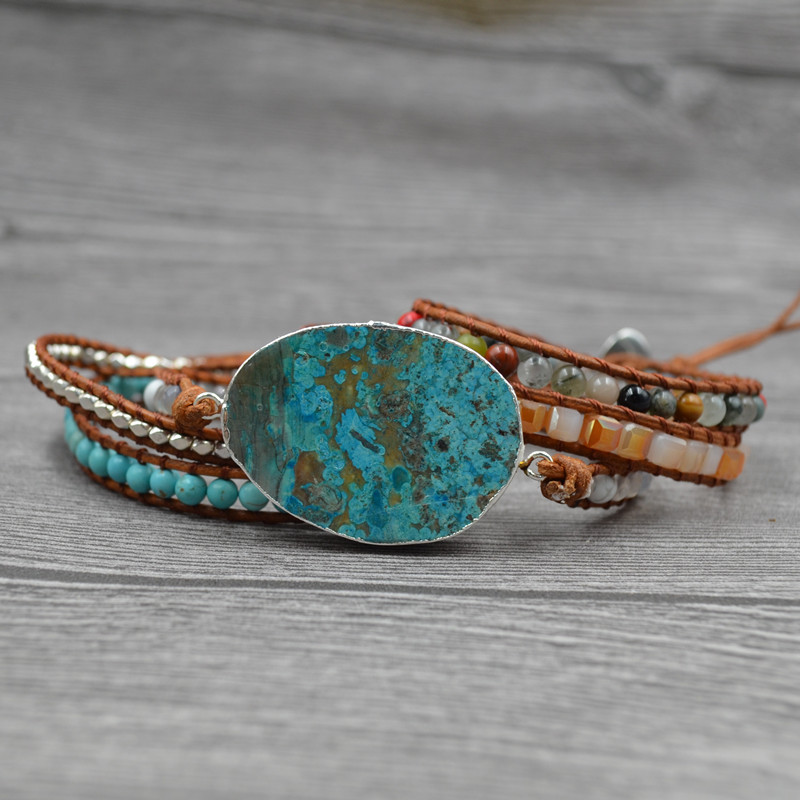 Boho Hamdade Chakra Ocean Jasper Strands Bracelet for Women Natural Stone Bead Healing Wrap Bracelets Jewelry