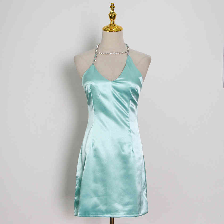 High Quality Sexy Black Dress Summer Women Water Diamond Strap Sleeveless Mini Skinny Party Woman 210525