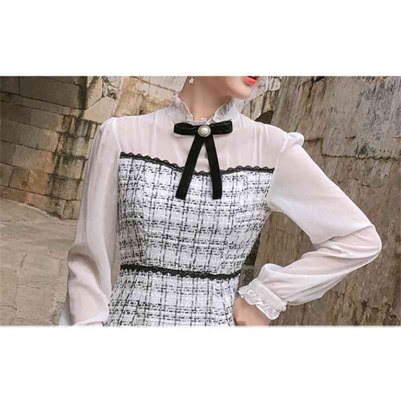 Autumn And Winter Women Mermaid Dress Elegant Tweed Wool Casual Chic Vestidos 210520