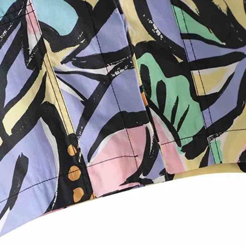 Summer Women Color Printing Patch Pocket Loose Blouse Female Short Sleeve Shirt Casual Lady Tops Blusas S8875 210430