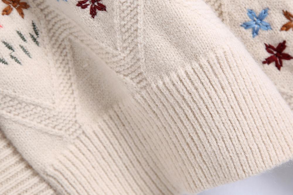 Autumn Winter French Flower Embroidery Knitted Cardigan Kawaii Retro Sweater Coat Center Buttons Woman Long sleeve Short Jumper 210429