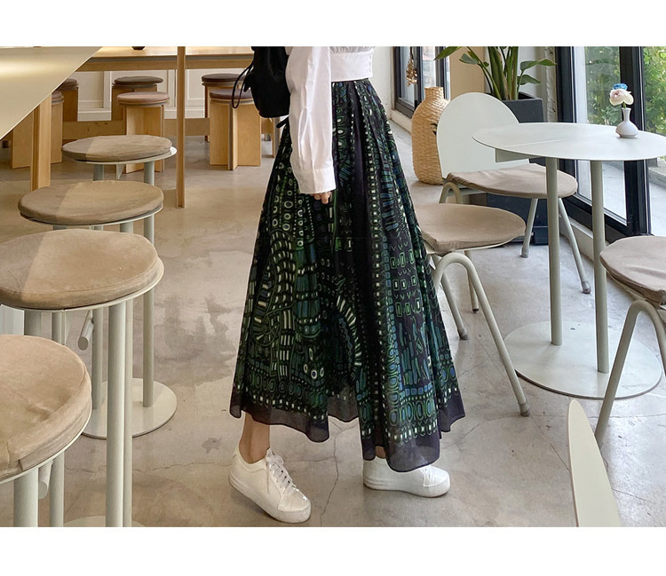 Autumn OL women 2 piece set Elegant Vintage White Long sleeve Short Shirt + High Waist print chiffon Long Skirt Work 210518