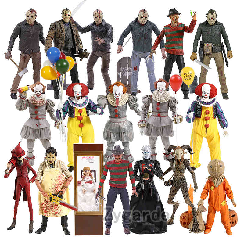 NECA - action characters pennyworth, Freddie Kruger, Jason woges, Chucky, Michael miles, Texas, chainsaw murder, Hellraiser, Sam, toys
NECA - action characters pennyworth, Freddie Kruger, Jason woges, Chucky, Michael miles, Texas, chainsaw murder, Hellraiser, Sam, toys