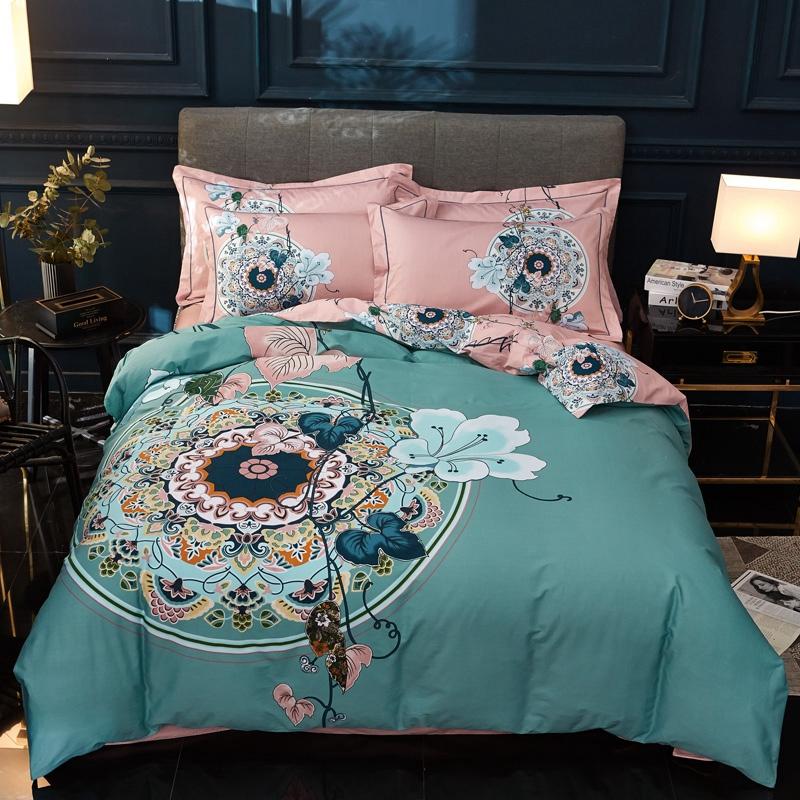 100% Cotton Bedding Set Flower Bed Linen 2021 Bohemia Style Duvet Cover+ Flat Sheet+Pillowcase 4pcs/set Super King Home Sets