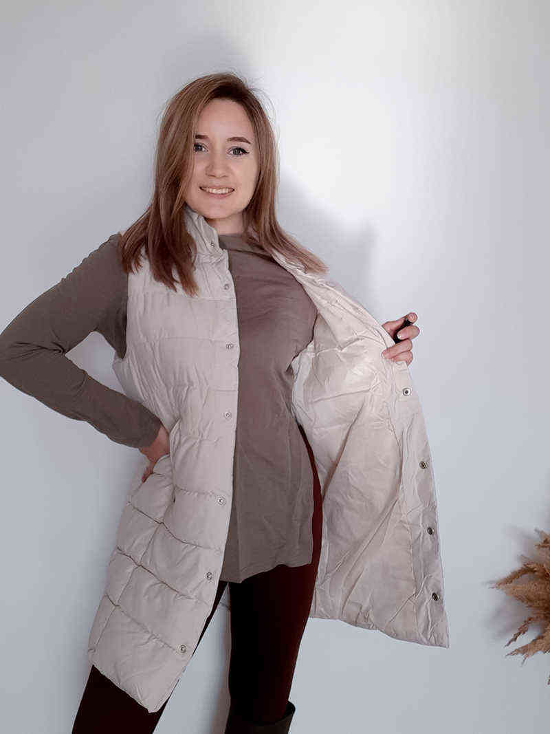 Autumn Winter Women's Solid Loose Vest Stand Collar Long Bodywarm Cotton Padded Windproof Warm Waistcoat 211120