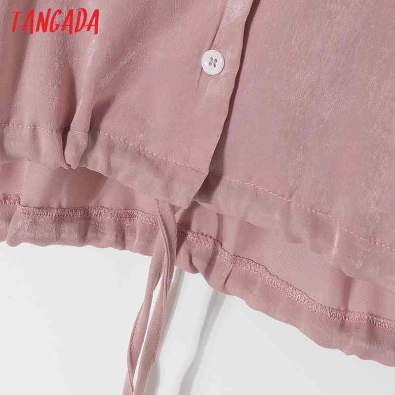 Women Pink Crop Long Sleeve Chic Female Casual Loose Shirt QJ124 210416