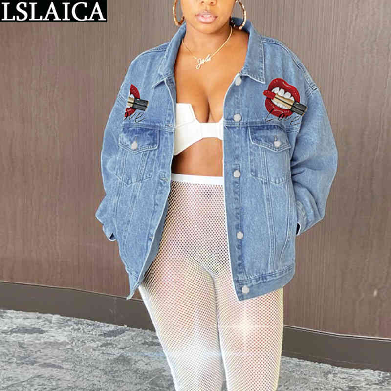 Fashion Jeans Jacket Women Lips Pocket Turn Down Collar Denim All Match Streetwear Casual Slim Novelty 210520, Blue
Fashion Jeans Jacket Women Lips Pocket Turn Down Collar Denim All Match Streetwear Casual Slim Novelty 210520, Blue