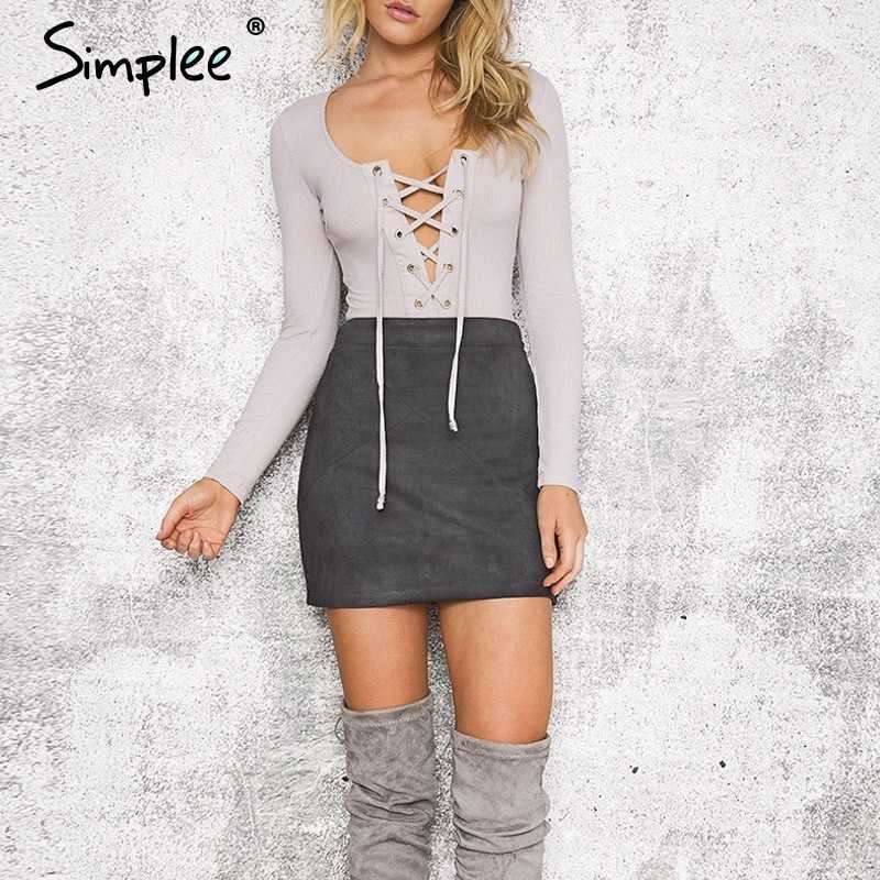 Autumn Vintage Leather Skirts Winter Suede Pencil Cross High Waist Zipper Split Bodycon Mini Women 210621