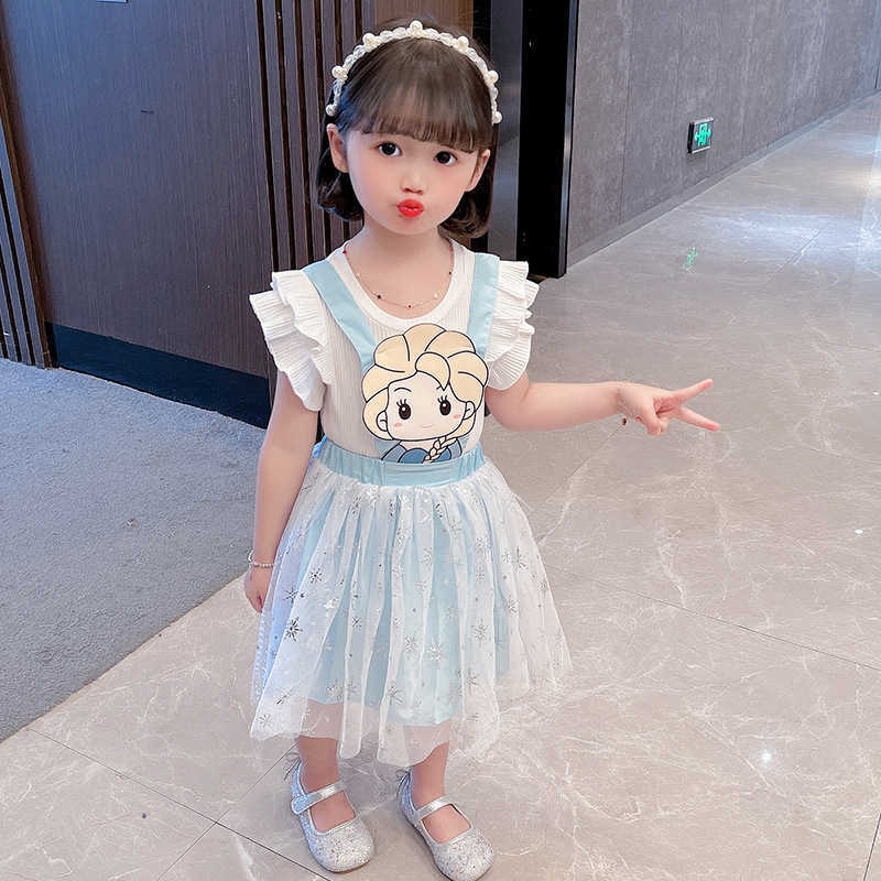 Summer Girls Carton Outfit Set Children 2pcs Tops and Jump Skirt Clothes Princess Birthday Tutu T-shirt 210529