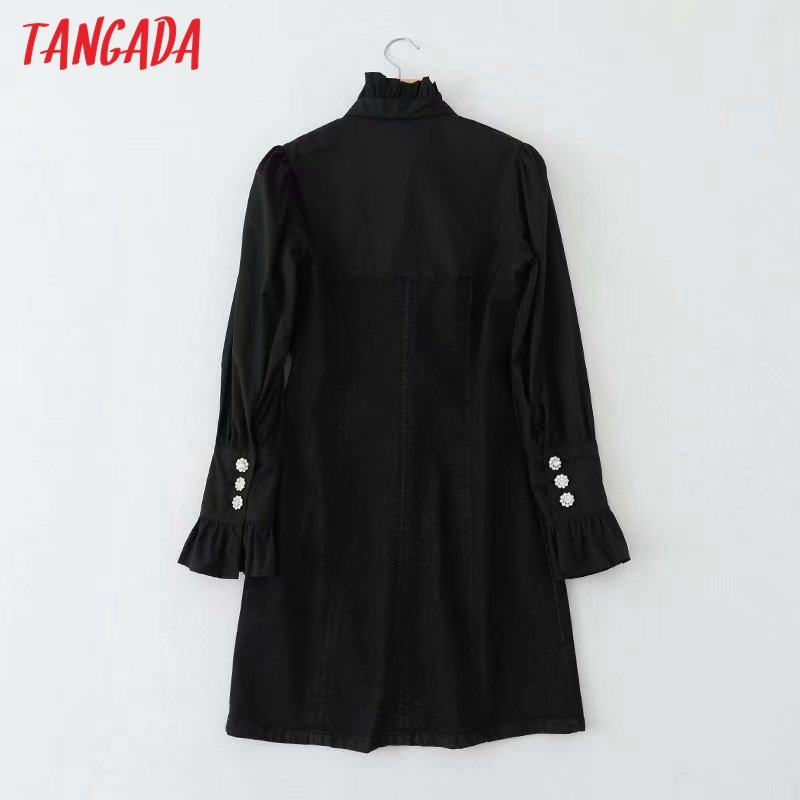 Fashion Women Denim Patchwork Shirt Long Sleeve High Street Ladies Mini Dress 5B17 210416
